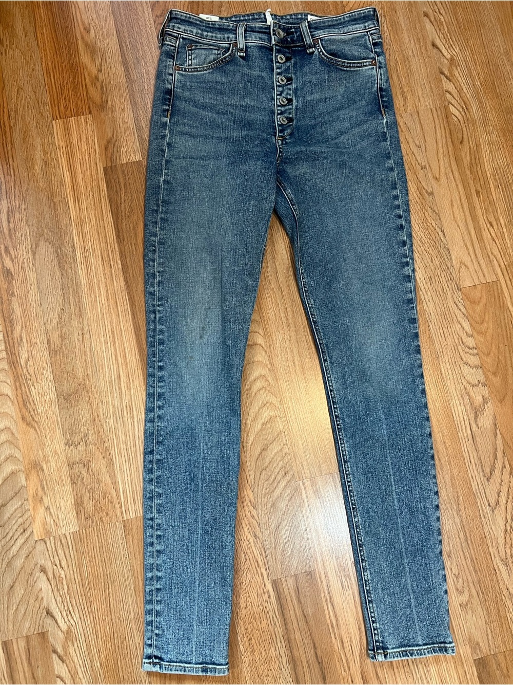 rag & bone Button-Fly Skinny Jeans - Blue Wash